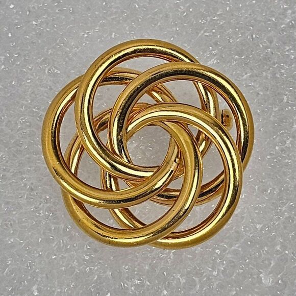 Vintage Napier Gold Tone Knot Swirl Interlocking Circle Rings Spiral Brooch Pin - Picture 1 of 9